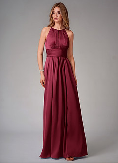 Azazie Bonnie Brautjungfernkleider A-Linie Plissee Stretch-Satin Kleid Burgunderrot image6