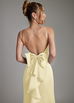 Azazie Zherra Bridesmaid Dresses Lemon Sorbet Mermaid Bow Stretch Satin Dress image7