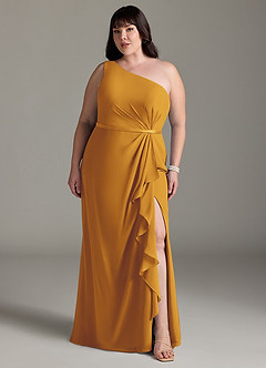 Azazie Liza Bridesmaid Dresses Butterscotch Mermaid One Shoulder Chiffon Dress image6