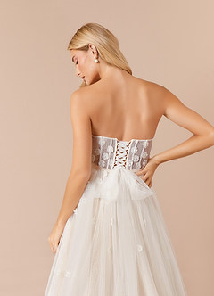 Azazie Airellie Hochzeitskleider A-Linie Schulterfrei Tüll Kleid Diamantweiß Nude image10