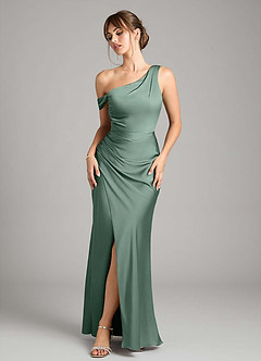 Azazie Madelyn Bridesmaid Dresses Eucalyptus Mermaid One Shoulder Stretch Satin Convertible Dress image1