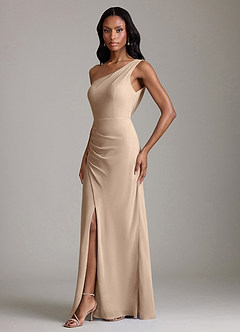 Azazie Madelyn Bridesmaid Dresses Taupe Mermaid One Shoulder Chiffon Convertible Dress image6