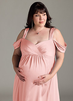 Azazie Rhea Robes de demoiselle d'honneur de maternité Robe Trapèze Épaule nue plissée Longueur ras du sol Satin extensible image12