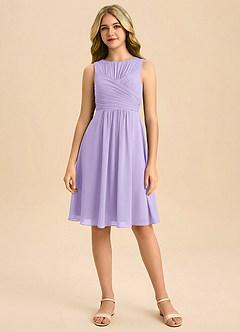 Azazie Skyla Junior A-Line Plisseret Chiffon Mini Junior brudepige Kjole image3