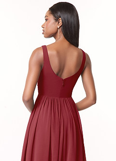 Azazie Keyla Brautjungfernkleider A-Linie V-Hals Gefaltet Chiffon Kleid Granatapfelrot image4
