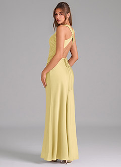 Azazie Evadne Bridesmaid Dresses Lemon Sorbet A-Line Pleated Stretch Satin Dress image5