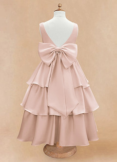 Azazie Margie Flower Girl Dresses Blushing Pink A-Line Bow Stretch Satin Dress image4