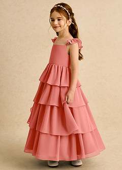 Azazie Boba vestidos de niña de las flores Vestido Rosa Salmón de Gasa de Línea A con Escote cuadrado image7