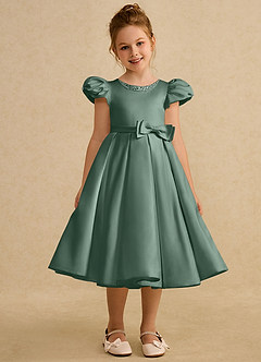 Azazie Pearl Flower Girl Dresses Eucalyptus Ball-Gown Pleated Matte Satin Dress image5