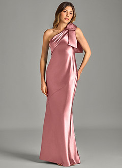 Azazie Yuanna Brudtärnklänningar Klä av Sjöjungfru i Metallisk satin Ena axeln Rosett image4