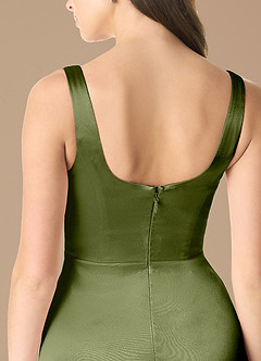 Azazie Joyce Bridesmaid Dresses Olive A-Line Side Slit Metallic Satin Dress image5