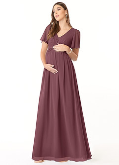 Azazie Verna Maternity Bridesmaid Dresses A-Line V-Neck Ruched Chiffon Floor-Length Dress image3