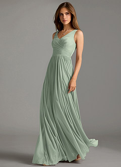 Azazie Keyla Bridesmaid Dresses Dusty Sage A-Line Pleated Mesh Dress image1