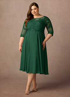 Azazie Marge vestidos de madre de la novia Vestido de Verde Oscuro de Gasa de Corte En A con Encaje redondo image6