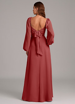 Azazie Annistyn Bridesmaid Dresses Rust A-Line Long Sleeve Chiffon Dress image7
