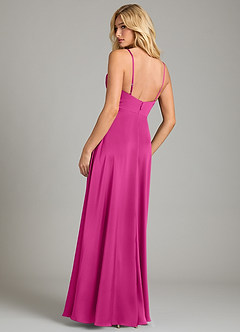 Azazie Sarella Bridesmaid Dresses Fuchsia A-Line Pleated Stretch Satin Dress image2