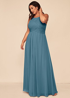Azazie Ginger Abiti da Damigella Abito A-Line in Chiffon con Scollo Halter a Pieghe Bermuda image12