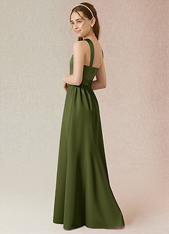 Azazie Jiya Junior Olive A-Line Pleated Stretch Satin Dress image3