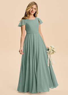 Azazie Cady Junior Silver Sage A-Line Pleated Chiffon Dress image3