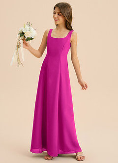 Azazie Lambie Junior Fuchsia A-Line Pleated Chiffon Dress image7