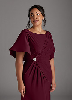 Azazie Louanne Mother of the Bride Dresses Cabernet Mermaid Boatneck Pleated Luxe Knit Dress image8