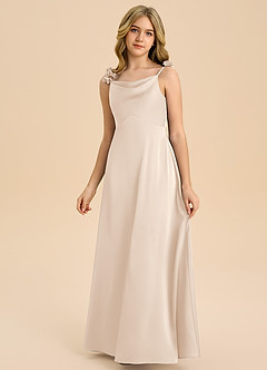 Azazie Gumdrop Junior White Alabaster Empire Pleated Stretch Satin Dress image3