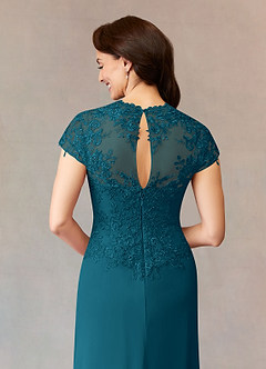 Azazie Junie Mother of the Bride Dresses Ink Blue A-Line Lace Chiffon Dress image6