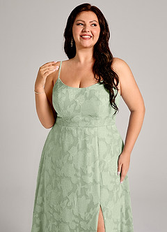 Azazie Moira Abiti da Damigella Abito A-Line in Burnout Floreale Spacco Laterale Verde Salvia image12