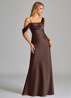 Azazie Celina Final Sale Espresso Sheath One Shoulder Stretch Satin Dress image5