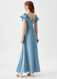 Azazie Omari Junior Steel Blue A-Line Pleated Stretch Satin Dress image2