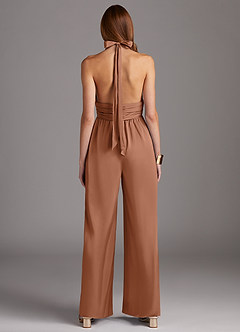 Azazie Oli Jurken voor bruidsmeisjes Jumpsuit van Stretch Satijn Geplooid Bronzeertint image2