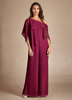 Azazie Halima vestidos de madre de la novia Vestido Borgoña de Gasa de Mono/Traje de pantalón con Abertura lateral image5