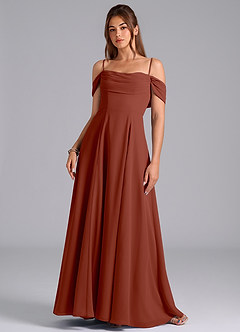 Azazie Almina Robes de demoiselle d'honneur Robe Trapèze Convertible en Mousseline de soie Épaule décolletée Auburn image4
