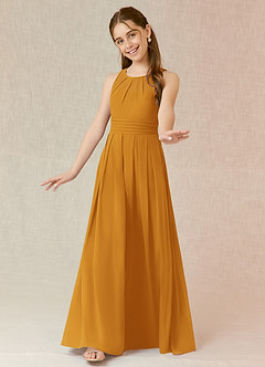 Azazie Bibiane Junior Butterscotch A-Line Pleated Chiffon Dress image7