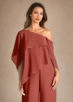 Azazie Halima Abiti per la Madre della Sposa Abito Tuta Pantaloni in Chiffon Spacco Laterale Terracotta image8