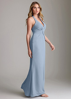 Azazie Valerie Bridesmaid Dresses Dusty Blue Mermaid Pleated Chiffon Dress image4