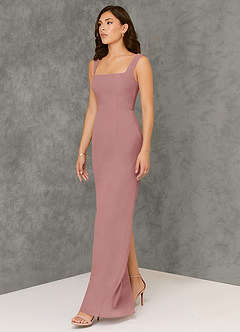 Azazie Flori Bridesmaid Dresses Dusty Rose Sheath Square Neckline Chiffon Dress image4