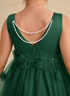 Azazie Lux Flower Girl Dresses Dark Green A-Line Beaded Tulle Dress image6