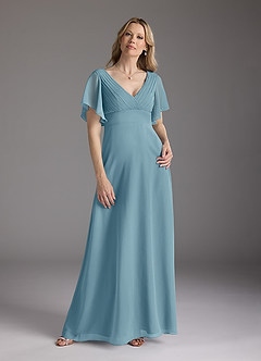 Azazie Alessa Mother of the Bride Dresses Moody Blue A-Line V-Neck Pleated Chiffon Dress image3