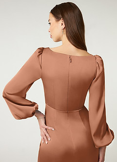 Azazie Mel Bridesmaid Dresses Bronzer Sheath Long Sleeve Stretch Satin Dress image6