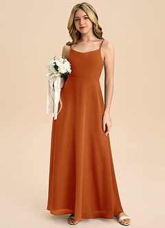 Azazie Shale Junior Paprika A-Line Bow Chiffon Dress image5