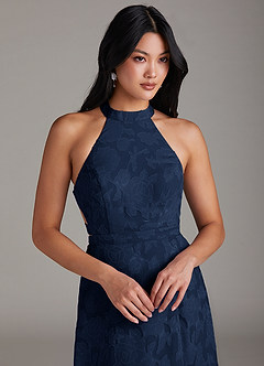 Azazie Clarice Bridesmaid Dresses Dark Navy A-Line Side Slit Floral Burnout Dress image5
