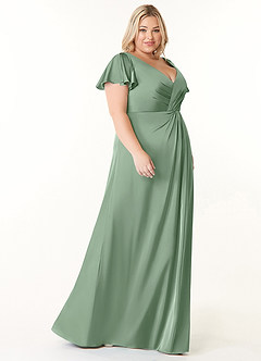 Azazie Soren Bridesmaid Dresses Matcha A-Line Pleated Stretch Satin Dress image10