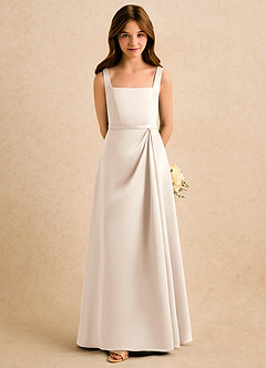 Azazie Emiko Girls Formal Abiti da Ragazza di Fiori Abito A-Line in Raso Opaco Plissettato Alabastro Bianco image3