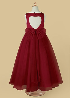 Azazie Muni Flower Girl Dresses Burgundy A-Line Bow Tulle Dress image3