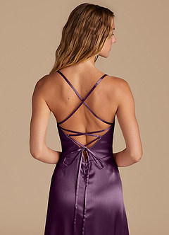 Azazie Mei Bridesmaid Dresses Plum A-Line Metallic Satin Dress image2