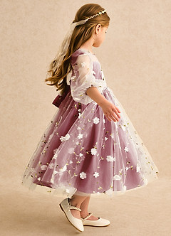 Azazie Elowen Flower Girl Dresses Pomegranate A-Line Sweetheart Neckline Lace Dress image6