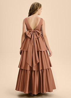Azazie Meadowyn Junior Bronzer A-Line Bow Stretch Satin Dress image2