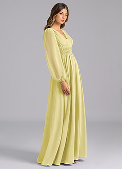 Azazie Palerma Brautjungfernkleider A-Linie Langarm Chiffon Kleid Zitronensorbet image3