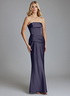 Azazie Lenya Bridesmaid Dresses Stormy Sheath Pleated Stretch Satin Dress image5